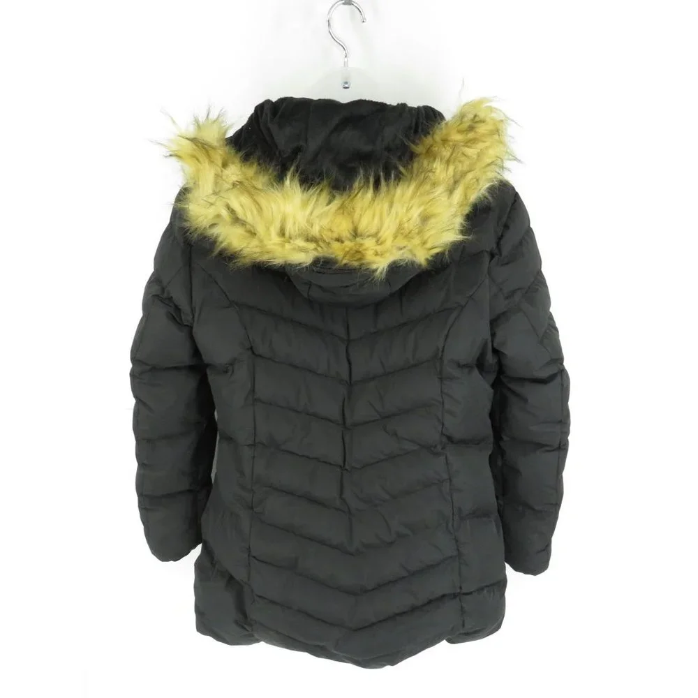Women's Black Winter Puffer Coat Jacket Faux Fur Removable Hood L NWT - Picture 4 of 6